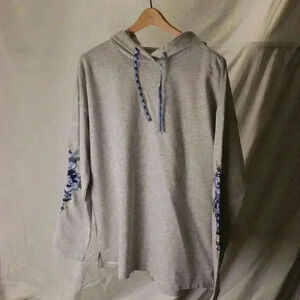 St John's Bay Active wear embroidered hoodie women size L blue grey light weight